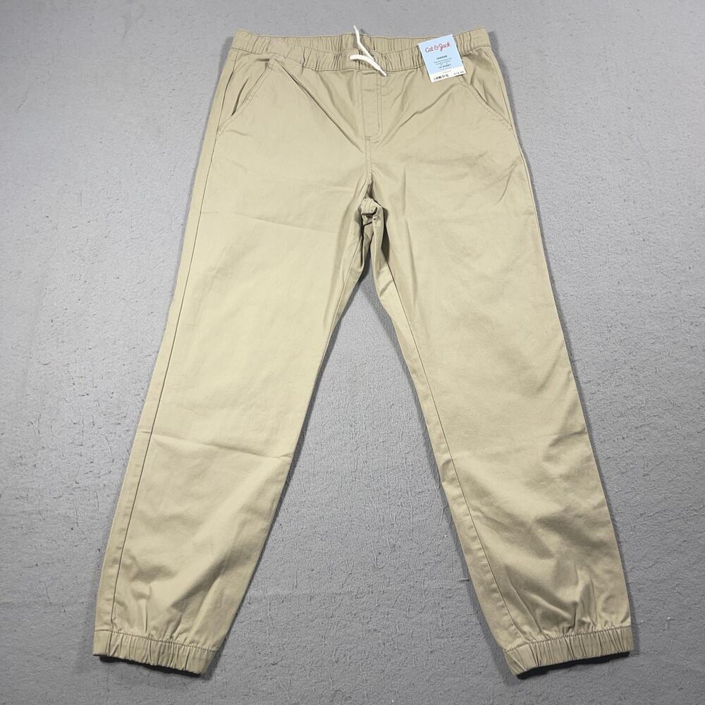 Cat & Jack Jogger Pants Boys 16 Husky Stretch Elastic Waist Beige School NEW